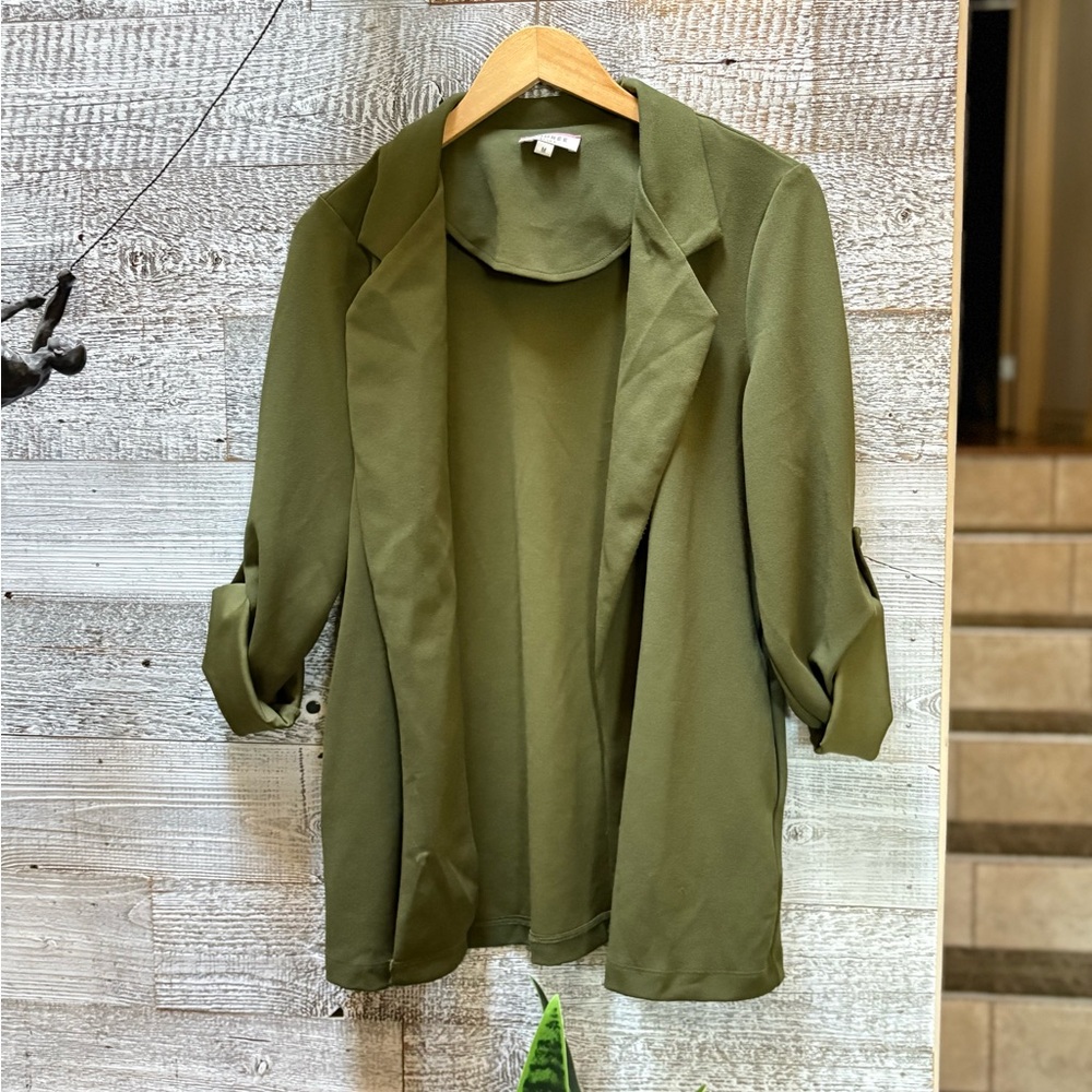 🏷 Andree by Unit | Oversized Open Blazer w/ Tabbed Sleeves - M/L, Olive Green
